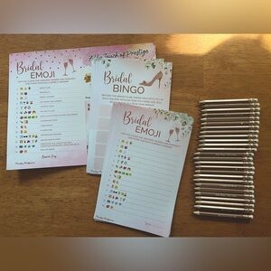 Bridal Shower Games - Bingo & Emoji w/ mini pencils